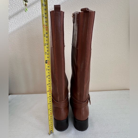 Marc Fisher Hailin Cognac Leather Croc Print Buckle Knee High Boots Women’s 8.5M - Picture 9 of 13